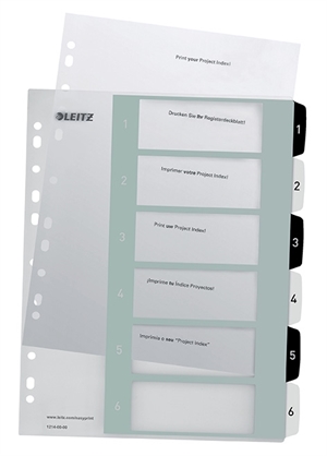 Leitz Registre imprimable PP A4+ 1-6 blanc/noir