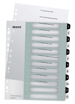 Leitz Registre imprimable PP A4+ 1-12 blanc/noir