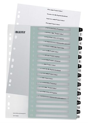 Leitz Répertoire imprimable PP A4+ 1-20 blanc/noir