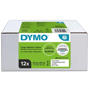 Dymo LabelWriter 36 mm x 89 mm étiquettes d'adresse standard, lot de 12.