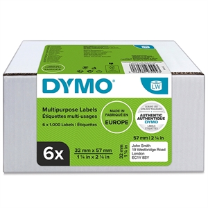 Dymo Label Multi 32 x 57 mm remov blanc mm, 6 x 1000 pièces.