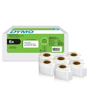 Dymo LabelWriter 25 mm x 54 mm Étiquettes d'adresse de retour 6 Rouleaux de 500 L par rouleau.