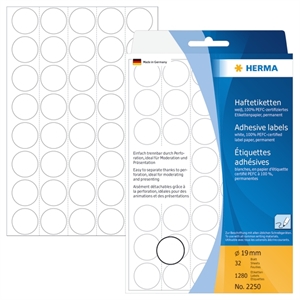 HERMA étiquettes manuelles ø19 blanches mm, 1280 pièces.