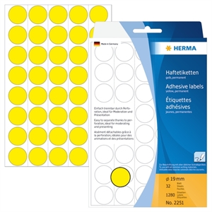 HERMA étiquettes manuelles ø19 jaune mm, 1280 pièces.