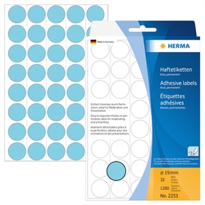 HERMA étiquettes manuelles ø19 mm bleu, 1280 pièces.