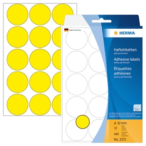 HERMA étiquettes manuelles ø32 jaunes mm, 480 pièces.