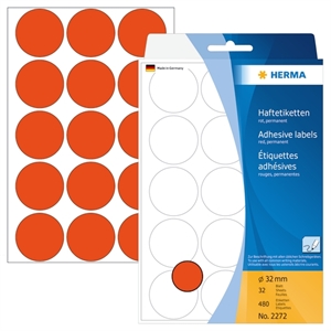 HERMA étiquette manuelle ø32 rouge mm, 480 pièces.