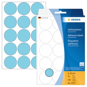 HERMA étiquettes manuelles ø32 mm, bleu, 480 pièces.