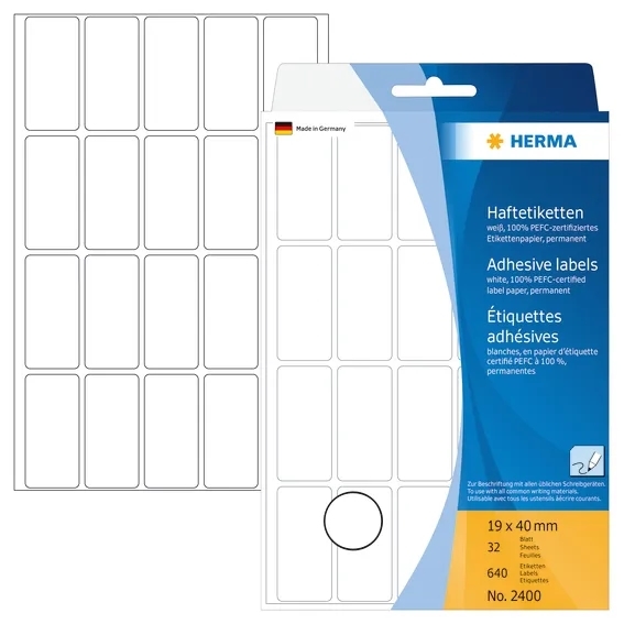 HERMA étiquettes manuelles 19 x 40 mm blanc, 640 pièces.