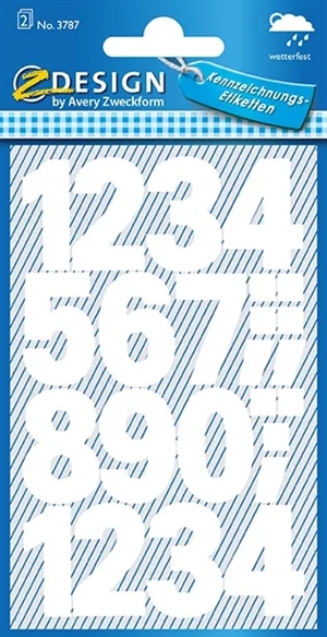 Avery étiquettes manuelles avec chiffres de 0 à 9, taille de 25 mm, blanc, 48 pièces.