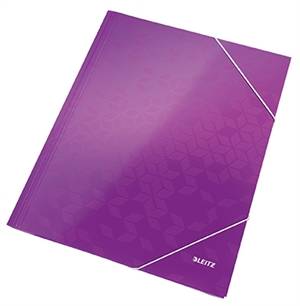 Leitz 3-klap elastikmappe WOW A4 lilla serait traduit en français par: 

Chemise élastique à 3 rabats Leitz WOW A4 violet.