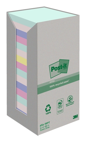 3M Post-it Recycled mélange de couleurs 76 x 76 mm, 100 feuilles - lot de 16.