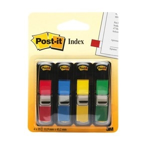 3M Post-it Indexfaner 11,9 x 43,1 mm, ass. farver - 4 pack3M Indexfanes Post-it 11,9 x 43,1 mm, couleurs assorties - pack de 4