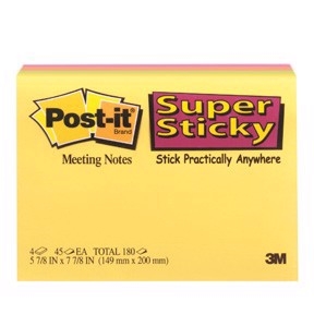 3M Notes Post-it super collants 149 x 200 assortiment de couleurs pour réunions - lot de 4