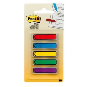 3M Post-it Indexfaner 11,9 x 43,1 mm, "pil" ass. farver - 5 pack3M Post-it Indexfaner 11,9 x 43,1 mm, "flèche" assortiment de couleurs - lot de 5