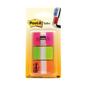 3M Post-it Indexfaner 25,4x38,1 Strong ass. neon - 3 pack3M Post-it Onglets d'indexation 25,4x38,1 néon extra fort - lot de 3