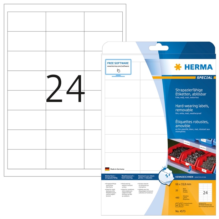 HERMA étiquette amovible et résistante à l\'eau, 66 x 33,8 mm, 480 pièces.