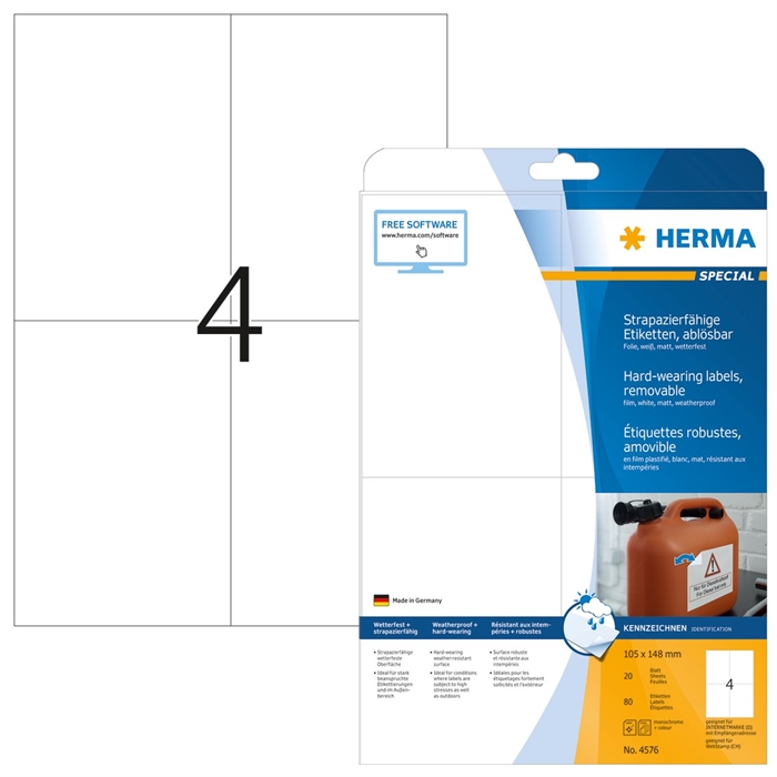 HERMA étiquettes détachables et résistantes à l\'eau 105 x 148 mm, 80 pièces.