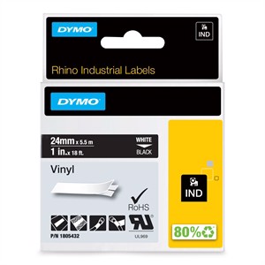 Tape Rhino 24mm x 5,5m de vinyle couleur blanc sur noir