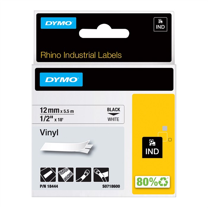 Tape Rhino 12mm x 5,5m vinyl noir/blanc