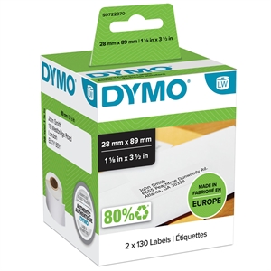 Dymo Label Addressing 28 x 89 blanc permanent, 130 étiquettes sur les 2 rouleaux en stock.