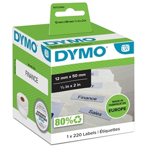 Dymo Étiquettes pour dossiers suspendus 12 x 50 mm blanc permanent, 220 pièces.