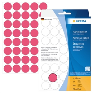 HERMA étiquettes manuelles ø19 rouge néon mm, 960 pièces.