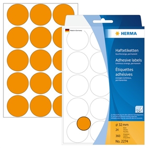 HERMA étiquettes manuelles Ø32 néon orange mm, 360 pièces.
