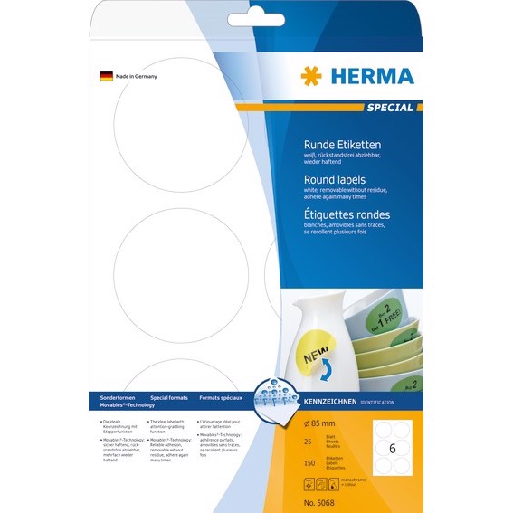 HERMA étiquette détachable ø85 mm, 150 pièces.