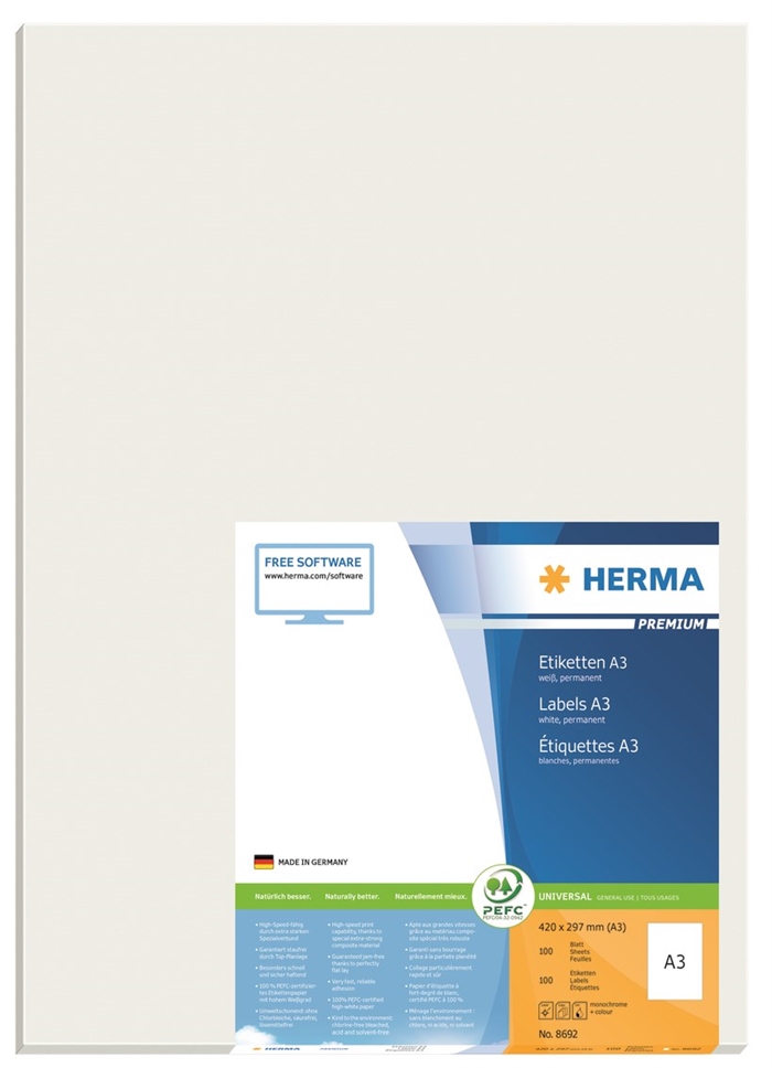 HERMA étiquette Premium A3 100 420 x 297 mm, 100 pièces.
