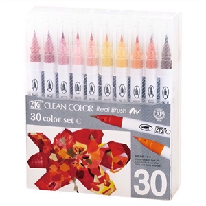 Ensemble de 30 stylos pinceaux à pointe fine ZIG Clean Color C.