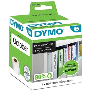 Étiquettes Dymo pour classeurs 59 x 190 mm blanc, 110 pièces.